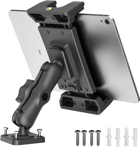 Vista 9 de OHLPRO Soporte de aluminio para tablet de 4 pulgadas para camión, base de taladro resistente, compatible con iPad Samsung Tab de 5 a 13 pulgadas