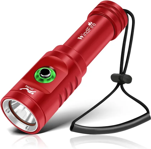 Vista 10 de Linterna de buceo WindFire, linterna impermeable para buceo 262 pies bajo el agua, linterna recargable para snorkel con 4 modos y indicador