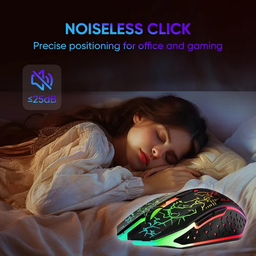 Vista 5 de MELOGAGA Ratón inalámbrico Bluetooth para juegos, 2.4G inalámbrico RGB recargable para juegos de PC, negro