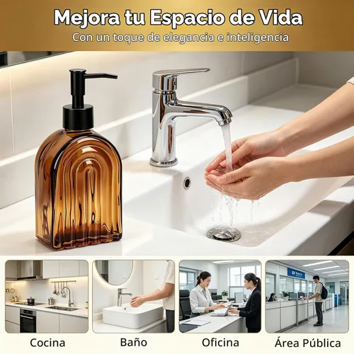Vista 3 de YYTSGG Dispensador de jabón de vidrio ámbar con bomba de plástico, recargable de 13.5 onzas