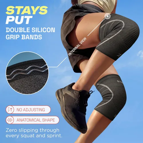 Vista 6 de Rodillera de compresión con soporte para rodilla para hombres y mujeres para lesiones en ligamentos, alivio del dolor en las articulaciones, correr