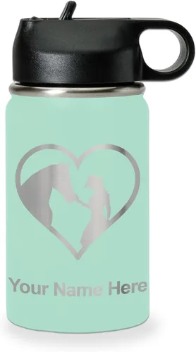 Vista 60 de LaserGram Botella de agua personalizada, corazón de vaquera de caballo, acero inoxidable de doble pared aislada al vacío con popote superior, regalo
