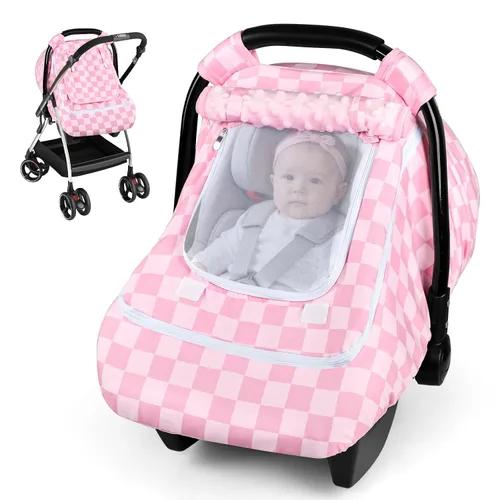 Vista 10 de Funda de asiento de automóvil para bebé, funda de asiento de automóvil resistente al viento para niñas pequeñas, toldo cálido para asiento
