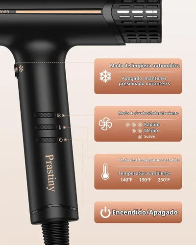 Vista 5 de Secador de pelo iónico con difusor, secado rápido y soplado