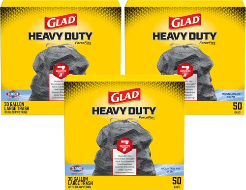 Vista 13 de Glad ForceFlex - Bolsas de basura resistentes con cordón ajustables con Clorox, Mountain Air, 30 galones, 50 unidades (el paquete puede variar)