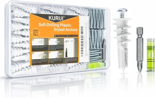 Vista 10 de Anclajes autoperforantes de zinc para paneles de yeso #8, kit de 60 anclajes y tornillos de pared de metal hueco, 30 anclajes resistentes + 30#8 x