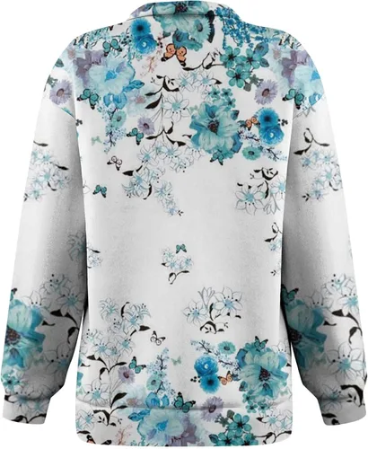 Vista 2 de Nadition Sudadera de manga larga de otoño para mujer, con cremallera de un cuarto, blusas de talla grande para mujer, sudaderas sueltas