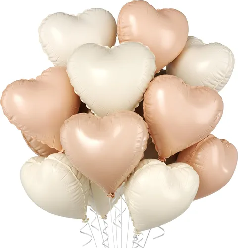 Vista 41 de Globos de corazón azul bebé, 10 piezas de globos en forma de corazón azul claro y blanco pastel, globos de papel de aluminio blanco arena crema