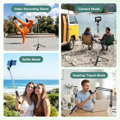 Vista 5 de Trípode selfie stick de 70 pulgadas para iPhone con control remoto, palo selfie extensible para iPhone, trípode portátil para teléfono de viaje