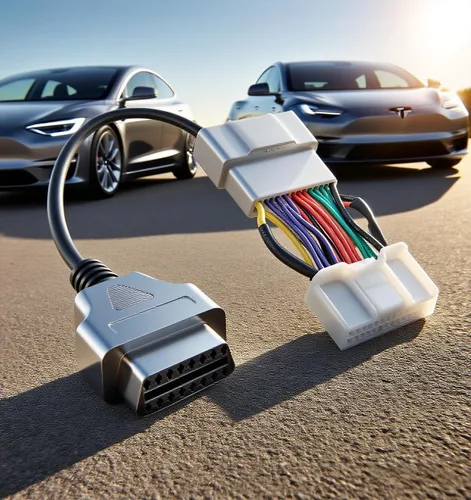 Vista 2 de Cable de diagnóstico OBD2 de 11.8 in para Tesla Modelo Y y Modelo 3 (2019 y después), compatible con escáner OBD2, lector de código OBDII, OBDLink