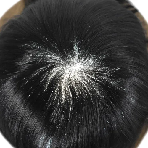 Vista 5 de LYRICAL HAIR Toupee - Sistema de cabello de repuesto para hombre, encaje francés, peluca natural para hombre, 5 x 7 pulgadas, color negro azabache