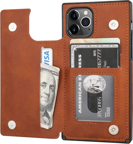 Vista 14 de Bocasal Funda tipo cartera para iPhone 11 Pro con tarjetero para tarjetas de crédito, piel sintética suave premium, función atril, cierre magnético