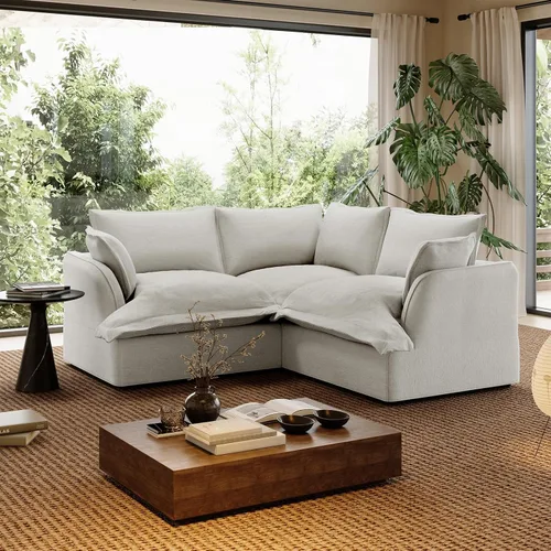 Vista 42 de Sofá modular de mezcla de lino para sala de estar, cómodo sofá modular con relleno de plumón, moderno sofá cama convertible con asiento profundo
