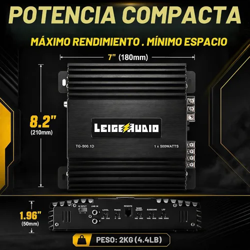 Vista 3 de Amplificador Monoblock de 500 Vatios, Clase D, Amplificadores de Subwoofer Estables a 1 Ohm para Altavoces de Audio de Coche