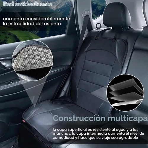 Vista 2 de Sinvitron Protector de Asiento de Coche para Asiento de Niños - Alfombrilla de Cuero Impermeable y Antideslizante con 2 Bolsillos de Malla, Funda