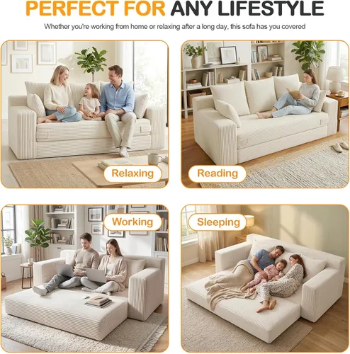 Vista 5 de Sofá cama convertible sin hueso de gran tamaño, sofá cama futón plegable, sofá cama tamaño Queen, sofá plegable sin hueso, sofá cama extraíble