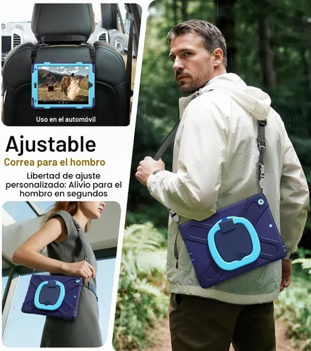 Vista 5 de BRAECN Funda para iPad de 9ª/8ª/7ª generación, resistente funda de silicona apta para niños con soporte plegable/asa para lápices, correa de hombro