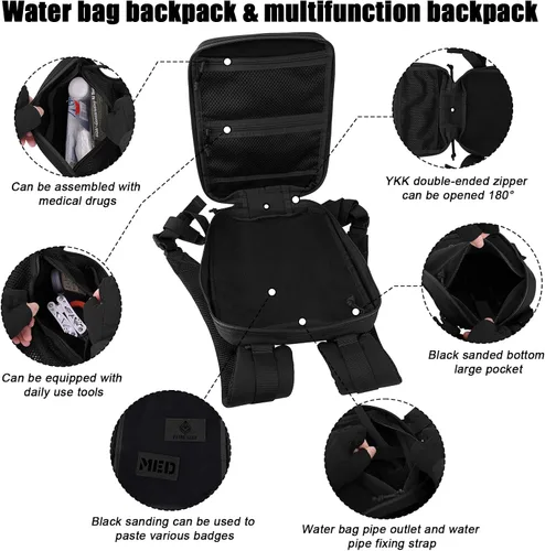 Vista 5 de Tactical Molle Hydration Pack for 1.5L - Lightweight Water Reservoir Bag for Molle Vest Backpack, for Hiking, Hunting BK