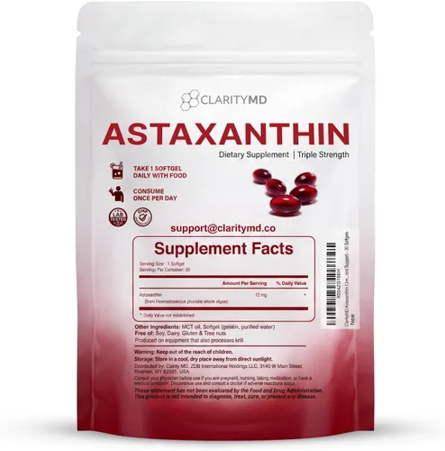 Vista 7 de Astaxantina Suplemento antioxidante de 12 mg – Fuente natural de microalgas – Softgel a base de lípidos para una mayor absorción – Apoyo cognitivo
