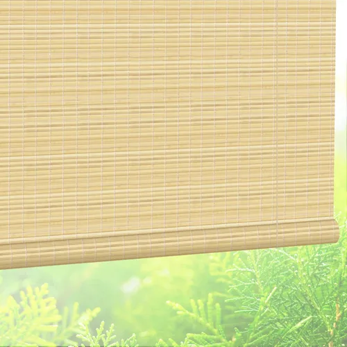 Vista 7 de Persianas romanas de madera personalizadas, persianas opacas con forro de bambú, color marrón Forro marrón-beige - Blackout