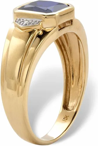 Vista 2 de PalmBeach Jewelry - Anillo de oro amarillo de 10 quilates o plata chapada en platino, corte cuadrado, zafiro azul creado y diamante, Metal, Zafiro