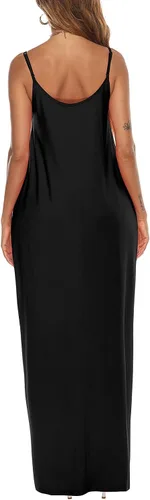 Vista 5 de OFEEFAN - Maxivestido de verano para mujer, diseño con tirantes delgados y bolsillos.