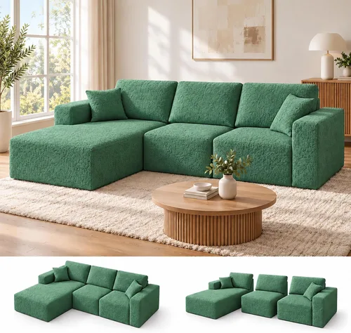 Vista 10 de Sofá Seccional Modular Cloud, Combinación DIY Sofá Modular para Sala de Estar, Sofás de Asiento de Amor de Tela Tejida Única con 2 Almohadas, Sofá