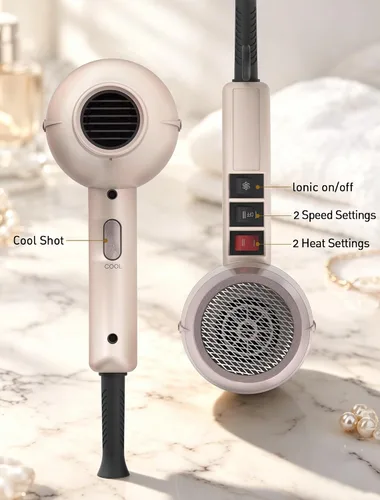 Vista 5 de TOME Secador de pelo, secador de pelo rizado iónico Cool Shot con difusor, secado rápido de 1875 W con tecnología de cerámica, 3 accesorios