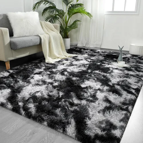 Vista 17 de FlyDOIT Alfombras grandes para sala de estar, 4 x 6 pies alfombra peluda beige con efecto tie-dye, alfombras mullidas suaves, alfombras peludas
