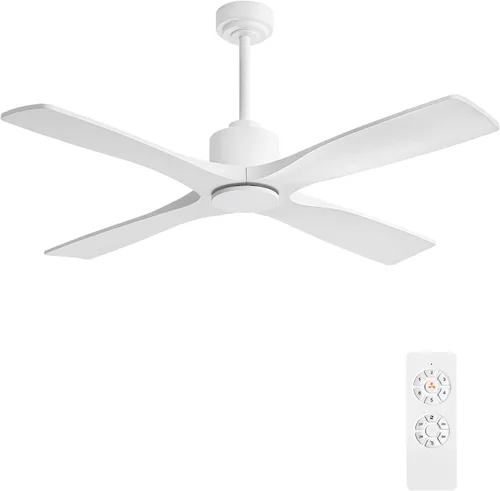 Vista 12 de WINGBO - Ventilador de techo DC de 48" sin luces, 4 aspas de madera maciza talladas, motor DC reversible silencioso de 6 velocidades, ventilador