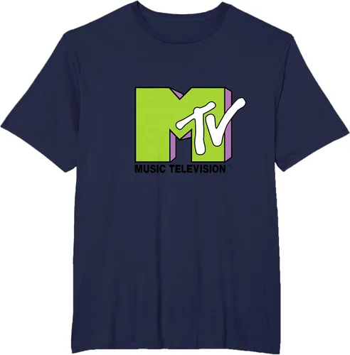 Vista 43 de Camiseta de tratamiento de relleno con logotipo MTV verde lima y morado, Negro, S Azul Marino