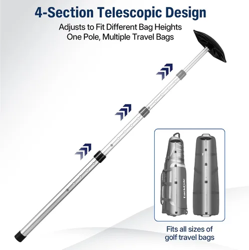 Vista 3 de Poste de soporte para bolsa de viaje de golf, brazo rígido telescópico de aleación de aluminio de 4 secciones, protector ligero de club de 1.2