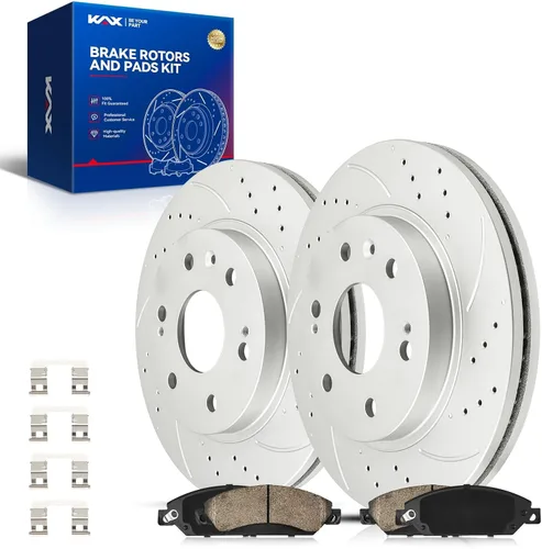 Vista 15 de Kit de freno delantero KAX, rotores de freno ranurados y con hendiduras, pastillas de freno cerámicas Compatible con Honda Accord 1990 1991 1992