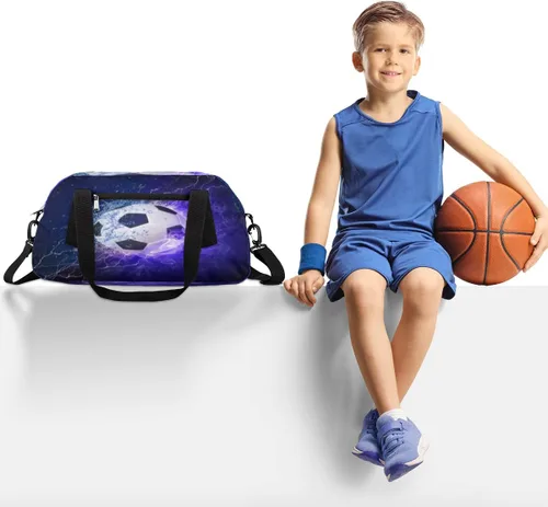 Vista 2 de Art Firey - Bolsa de deporte de fútbol para niños, bolsa de gimnasio deportiva para adolescentes y niñas, bolsa de mano para fines de semana, bolsa