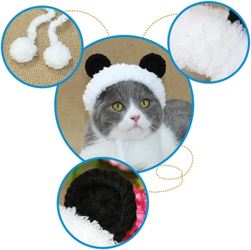 Vista 9 de POPETPOP Disfraz de oso panda para perro, calentador de cuello y diadema protector para gato y perro, talla S