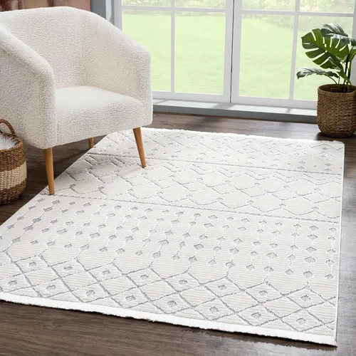 Vista 13 de Hauteloom Ethereal - Alfombra de pasillo con borde geométrico de medallón de diamante, estilo bohemio de transición, tribal azteca del suroeste