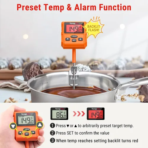 Vista 2 de ThermoPro TP511 - Termómetro digital de dulces con clip para olla, termómetro programable de lectura instantánea para carne de alimentos con sonda