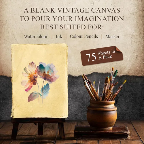 Vista 4 de NomadCraftsCo. Papel en Blanco Vintage Hecho a Mano con Borde Deshilachado 75 Hojas de Papel de Algodón Reciclado, Hoja Perfecta para Cualquier