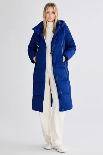 Vista 4 de Orolay Chaqueta de Plumón Larga Engrosada para Mujer, Abrigo de Plumón de Invierno, Chaqueta Acolchada con Capucha y Cremallera Lateral Índigo