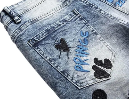Vista 6 de Jeans ajustados para hombre, pantalones de mezclilla ajustados y estampados