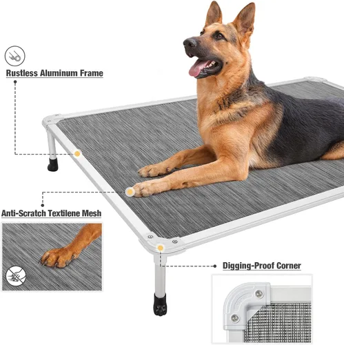 Vista 10 de Veehoo Cama elevada para perros a prueba de mordidas - Cuna elevada refrescante para mascotas - Marco de aluminio plateado y tela de malla