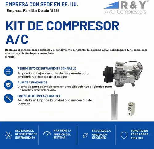 Vista 2 de Kit de compresor y embrague de aire acondicionado automotriz RYC KT AC47-01