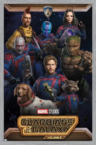Vista 15 de Marvel Guardians of the Galaxy Vol 3 - Póster de pared grupal, 22.4 pulgadas de largo x 14.7 pulgadas de ancho, versión enmarcada de madera