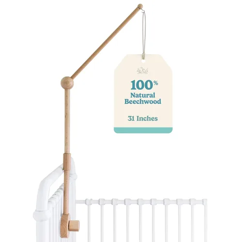 Vista 11 de Soporte de madera para cuna con brazo móvil, brazo móvil para cuna y moisés, altura ajustable de 360°, ajuste universal, madera de haya 100%