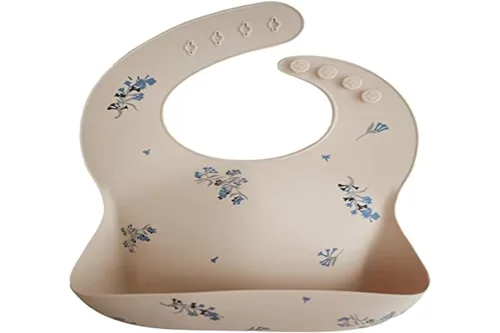 Vista 135 de Mushie - Babero de silicona para bebé, ajustable y resistente al agua (abejas) De 4 a 24 meses, lavable a máquina, correa ajustable