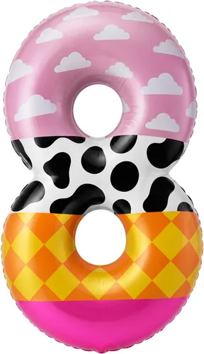 Vista 11 de Globo número 0 de 40 pulgadas con nubes rosadas, diseño de tatuajes, globos de papel de aluminio de números grandes para fiesta temática de granja