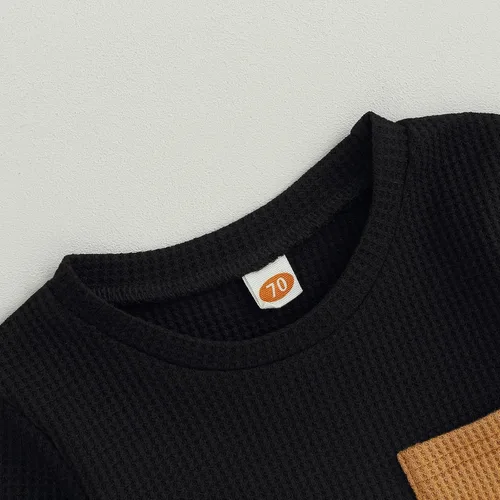 Vista 54 de Conjunto de 2 piezas de ropa para bebé y niño, sudadera con cuello redondo con letras y pantalones casuales de otoño e invierno B Negro-marrón