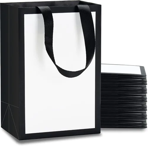 Vista 8 de Bolsas de regalo blancas con marco dorado, 20 unidades, 8 x 4.25 x 10.5 pulgadas, medianas y blancas y doradas, elegantes bolsas de regalo de lujo