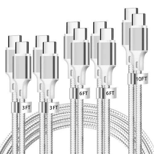 Vista 28 de Cable de carga USB A a USB C, paquete de 5 [3/3/6/6/10 pies] cable de carga rápida tipo C de alta velocidad de datos y transferencia compatible