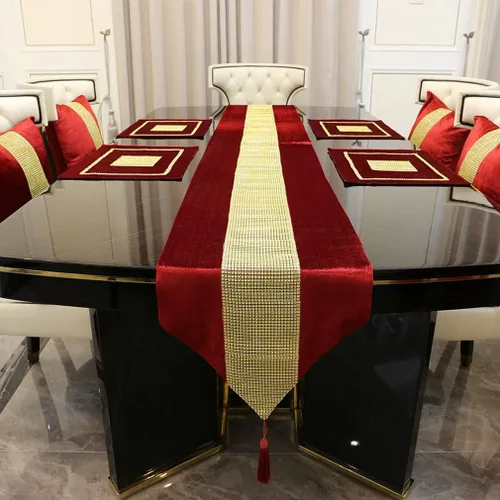 Vista 5 de Juego de 2 manteles individuales de Navidad, manteles individuales para mesa de comedor, lentejuelas doradas, diamantes de imitación, color negro